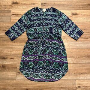 Anthropologie Maeve Frequencies Ikat Shirt Dress Size Small Roll Tab 3/4 Sleeve